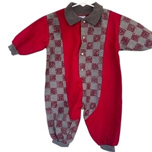 VTG 80s/90s Lil Fans Baby Coveralls Romper Multicolor Retro USA Made Sz 18 Mo